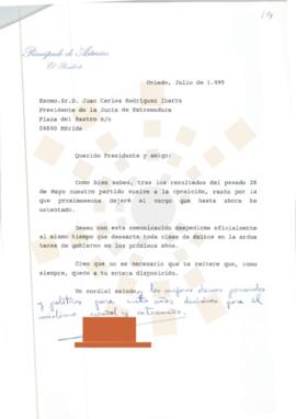 199507_Oviedo-Mérida_Correspondencia del Ex-Presidente del Principado de Asturias.