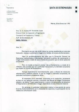 19930120_Mérida_Correspondencia interna de la Junta de Extremadura, de la Directora General de Re...