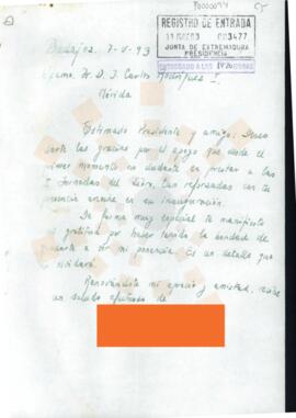 19930507_Badajoz-Mérida_Correspondencia a Juan Carlos Rodríguez Ibarra.