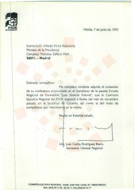 19950607_Mérida-Madrid_Correspondencia al Ministro de la Presidencia del Gobierno de España.