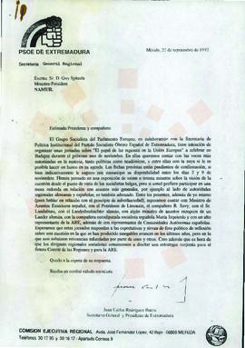 19930922_Mérida-Namur_Correspondencia al Ministro-Presidente de Valonia (Bélgica)