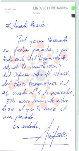 1996_Correspondencia de la Vicepresidencia a D. Román Bolaños Expósito