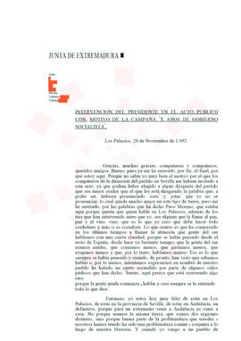 19921120_Los Palacios_Intervención del Presidente en la Campaña "X años de Gobierno Socialis...