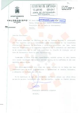 19950607_Valdeobispo-Mérida_Correspondencia del Alcalde de Valdeobispo.