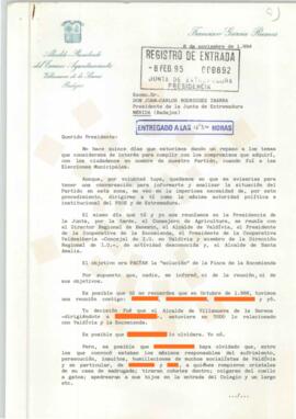 19941108_Villanueva de la Serena-Mérida_Correspondencia del Alcalde Presidente de Villanueva de l...