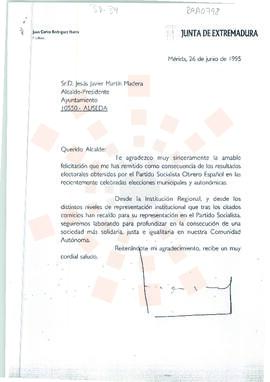 19950626_Mérida-Aliseda_Correspondencia al Alcalde Presidente de Aliseda.