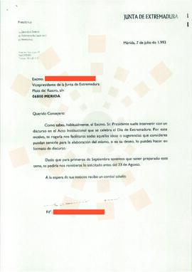 19930707_Mérida_Correspondencia interna de la Junta de Extremadura, de la Directora General de Re...