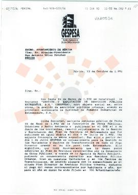 19921013_Mérida_Correspondencia de Francisco Bedmar Chacón a Antonio Vélez Sánchez