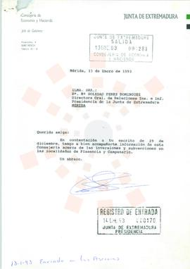 19930113_Mérida_Correspondencia interna de la Junta de Extremadura, de La Consejería de Economía ...