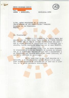 19941224_Barcelona_Correspondencia de D. Abdon Bejarano García al Presidente de la Comisión Inves...