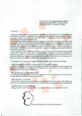 Correspondencia de un candidato a las Elecciones del Rectorado de la Universidad de Extremadura d...