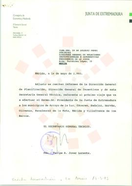 19930514_Mérida_Correspondencia interna de la Junta de Extremadura, de la Consejería de Economía ...