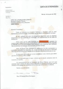 19930616_Mérida_Correspondencia interna de la Junta de Extremadura, de la Directora General de Re...