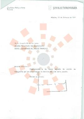 19920220_Mérida-Villanueva del Fresno_Correspondencia a D. Joaquín Pérez Carrasco