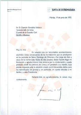 19950619_Mérida-Olivenza_Correspondencia al Teniente Jefe de Línea de la Guardia Civil de Olivenza.