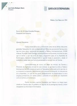 19940303_Mérida_Correspondencia al Presidente del Gobierno.