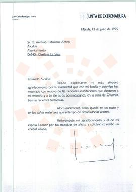 19950613_Mérida-Orellana la VIeja_Correspondencia al Alcalde del Ayuntamiento de Orellana la Vieja.