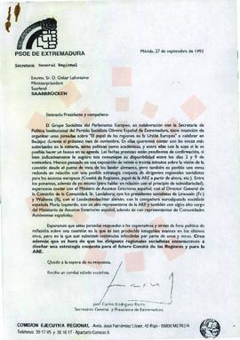 19930927_Mérida-Sarrebruck_Correspondencia al Ministro-Presidente de Sarre (Alemania).