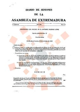 19841025_Diario de Sesiones de la Asamblea de Extremadura I Legislatura