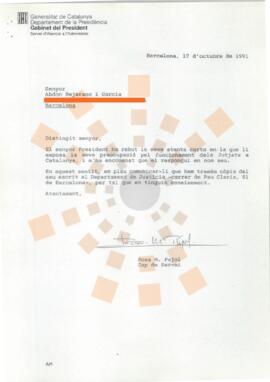 19911017_Barcelona_Correspondencia de Dña. Rosa M. Pujol a D. Abdón Bejarano García