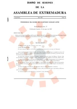 19850521_Diario de Sesiones de la Asamblea de Extremadura I Legislatura