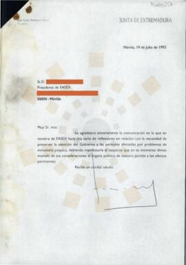 19930719_Mérida_Correspondencia al Presidente de la Ilma. Federación de Asociaciones Pro Minusvál...