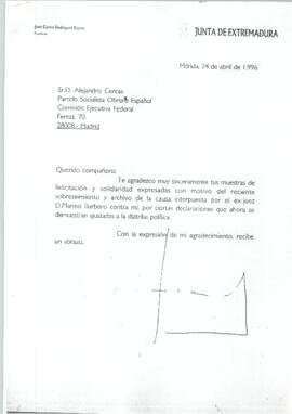 19960424_Mérida_Correspondencia a D. Alejandro Cercas