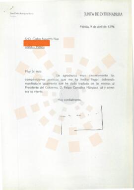 19960409_Mérida_Correspondencia a D. Carlos Navarro Ríus