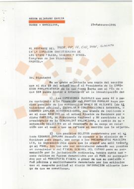 19950227_Barcelona_Correspondencia de D. Abdon Bejarano García al Portavoz del PSOE, PP, IU, CIU,...