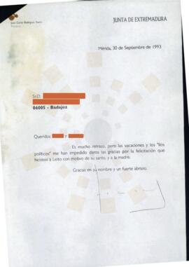 19930930_Correspondencia al Senador designado por la Asamblea de Extremadura.