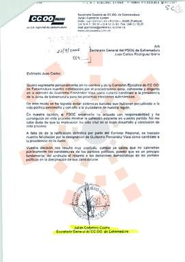 20060922_Mérida_Correspondencia del Secretario General de Comisiones Obreras de Extremadura.