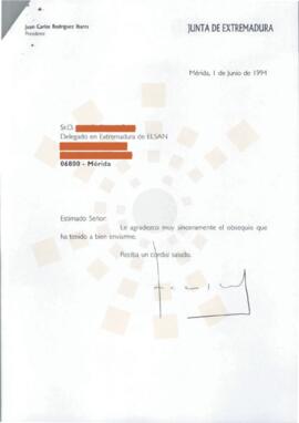 19940601_Mérida_Correspondencia al Delegado en Extremadura de ELSAN (empresa de construcciones).