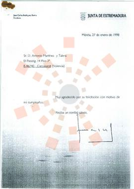 19980127_Mérida-Carcaixent_Correspondencia a D. Antonio Martínez y Talens