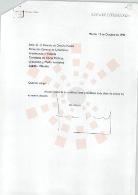 19921013_Mérida_Correspondencia a D. Ricardo de Orduña Puebla