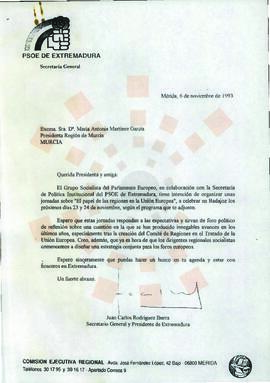 19931006_Mérida-Murcia_Correspondencia a la Presidenta de la Región de Murcia.