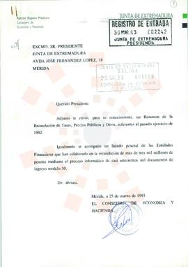 19930325_Mérida_Correspondencia del Consejero de Economía y Hacienda.