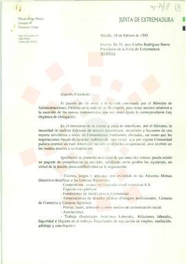 19930215_Mérida_Correspondencia del Consejero de Presidencia y Trabajo, referente a la asunción d...