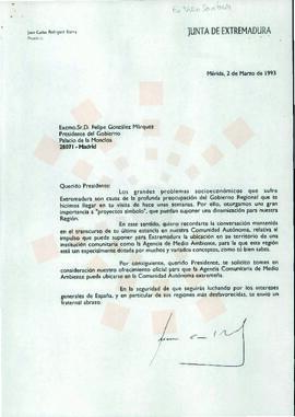 19930302_Mérida-Madrid_Correspondencia al Presidente del Gobierno.