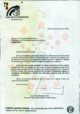 19931025_Mérida-Logroño_Correspondencia al Presidente de la Comunidad Autónoma de La Rioja.