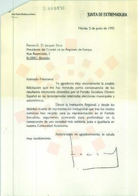 19950605_Mérida-Bruselas_Correspondencia al Presidente del Comité de las Regiones de Europa.