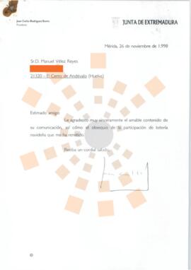 19981126_Mérida-El Cerro de Andévalo_Correspondencia a D. Manuel Vélez Reyes