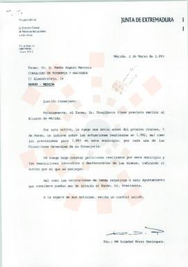 19930302_Mérida_Correspondencia interna de la Junta de Extremadura, de la Directora General de Re...