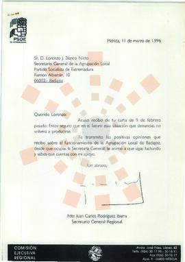 19960311_Mérida_Correspondencia a D. Lorenzo J. Blanco Nieto