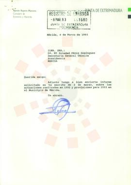 19930308_Mérida_Correspondencia interna de la Junta de Extremadura, del Consejero de Economía y H...