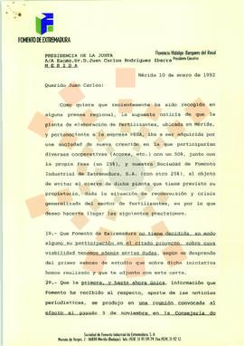 19920110_Mérida_Correspondencia de Florencio Hidalgo-Barquero del Rosal