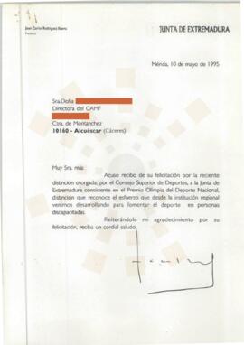 19950510_Mérida-Alcuéscar_Correspondencia a la Directora del CAMF Alcuéscar (Centro de Atención a...