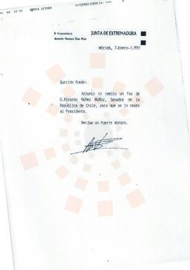 19930107_Mérida_Correspondencia interna de la Junta de Extremadura, del Vicepresidente al Jefe de...