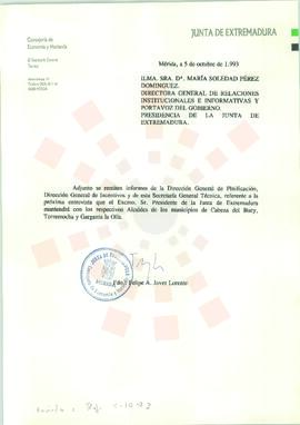 19931005_Mérida_Correspondencia interna de la Junta de Extremadura, de la Consejería de Economía ...