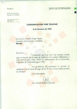 19931006_Mérida_Correspondencia interna de la Junta de Extremadura, del Jefe de la Secretaría de ...