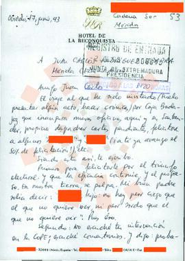 19930617_Oviedo-Mérida_Correspondencia de un colaborador de Cadena SER